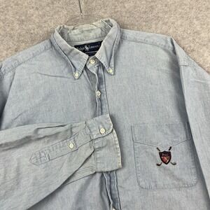 Polo Ralph Lauren Vintage Button Down Denim Long Sleeve‎ Shirt L 90s Light Wash
